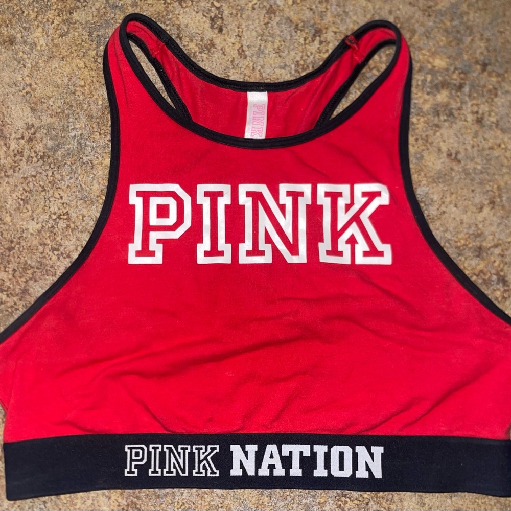 Victoria's Secret PINK Red Logo Sports Bra Top Size Medium